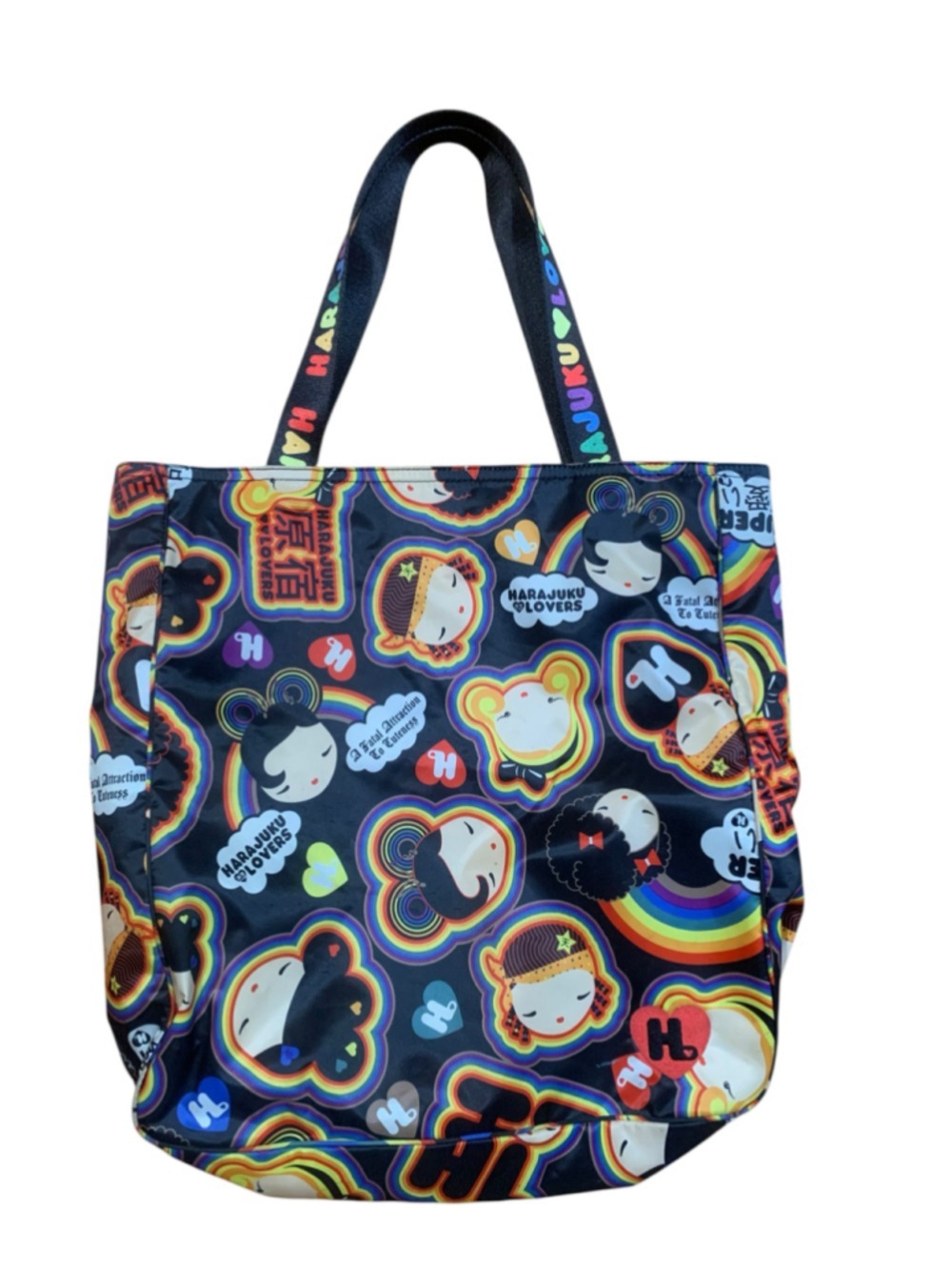 Y2K Women's Harajuku Lovers Tote Bag One Size Black Multicolor